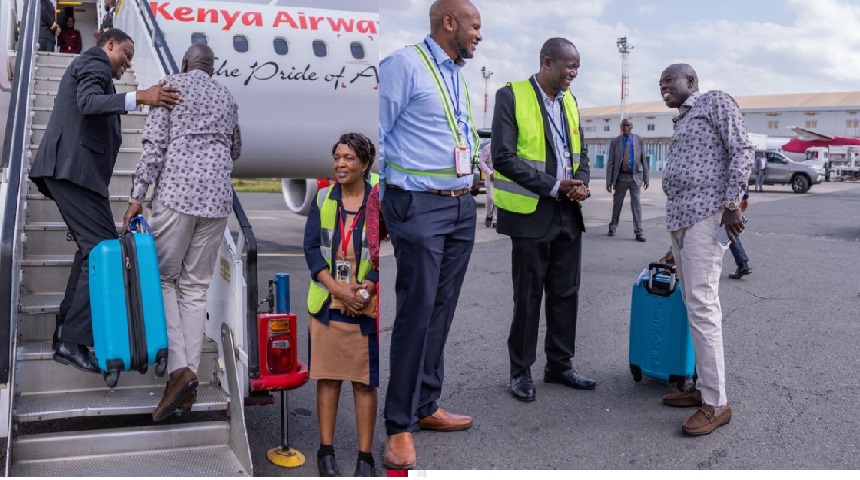Deputy President Rigathi Gachagua at the airport carrying his own luggage